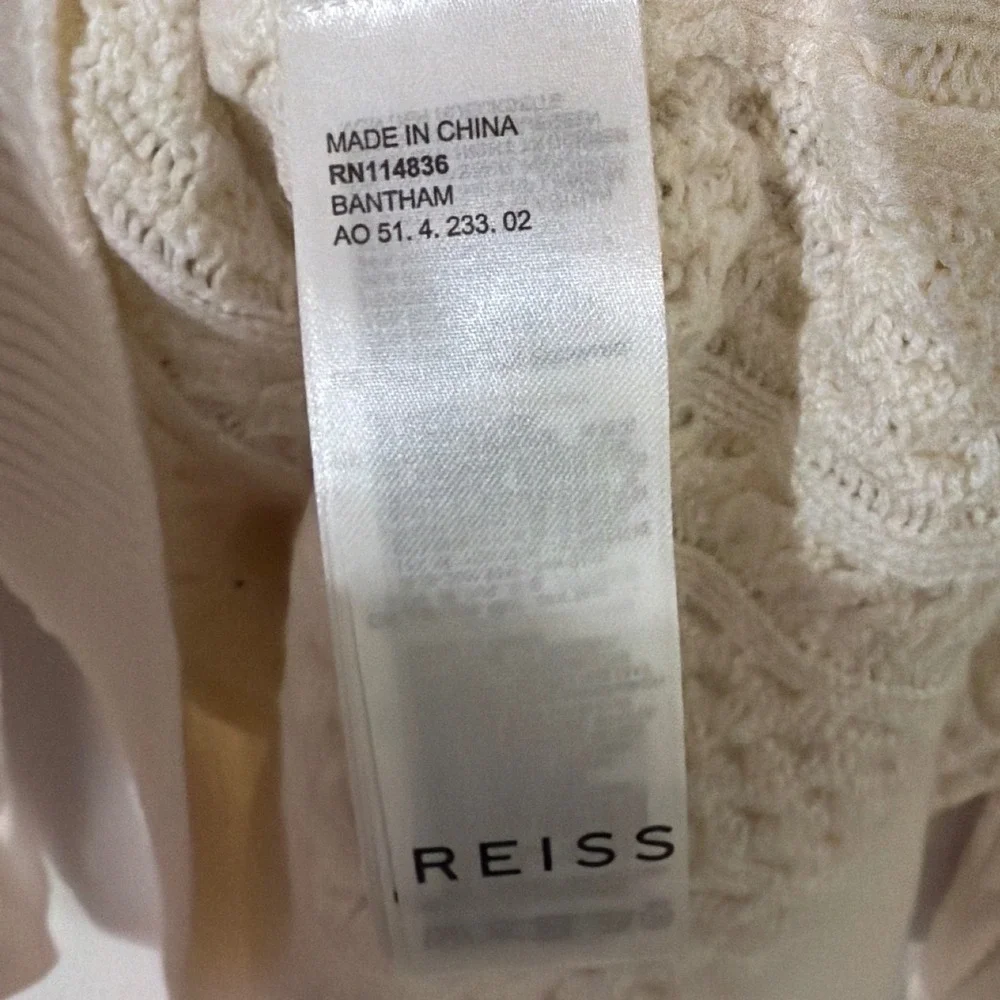 Reiss Bantham Men Med Off-White Cable Knit 1/4 Zip Sweater Wool Blend in Ecru